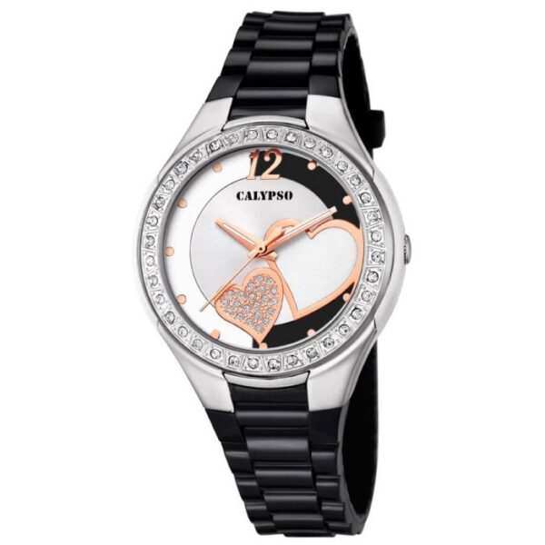 Calypso Damenuhr Armbanduhr schwarz Herzchen K5679/K