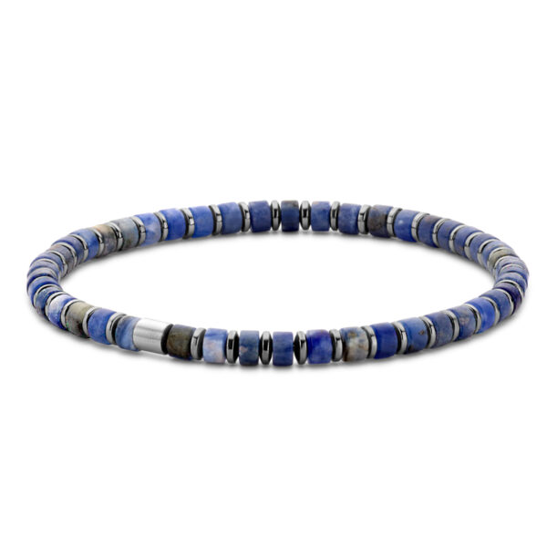 Frank 1967 Armband mit Hämatit Scheiben und blauer Sodalith Perlen Edelstahl IPB  B0598