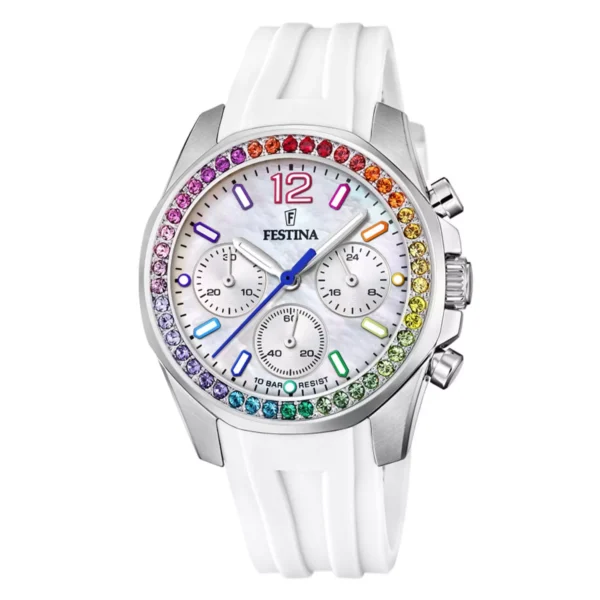 FESTINA DAMEN UHR BOYFRIEND RAINBOW F20610/2 PERLMUTT, KAUTSCHUK ARMBAND