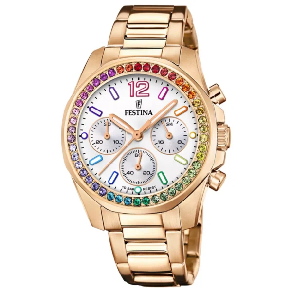 FESTINA DAMEN UHR BOYFRIEND RAINBOW F20639/2 WEISS, EDELSTAHL ARMBAND